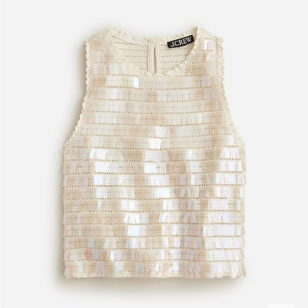 J.Crew Womens Crochet Sequin Cropped Tank Top Size Medium Beige & Iridescent